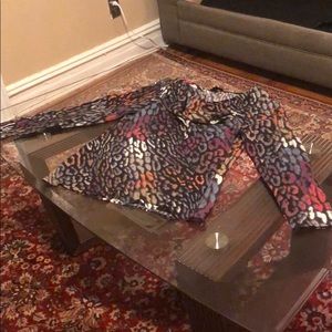 MULTICOLORED PRINT SCOOP NECK 100% SILK BLOUSE